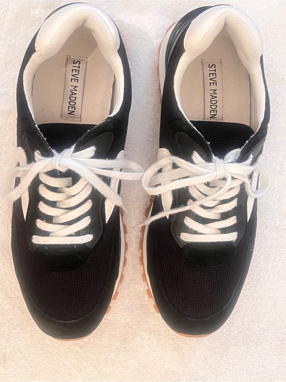 Steve Madden Black and White Women's Lace-Up Sneakers